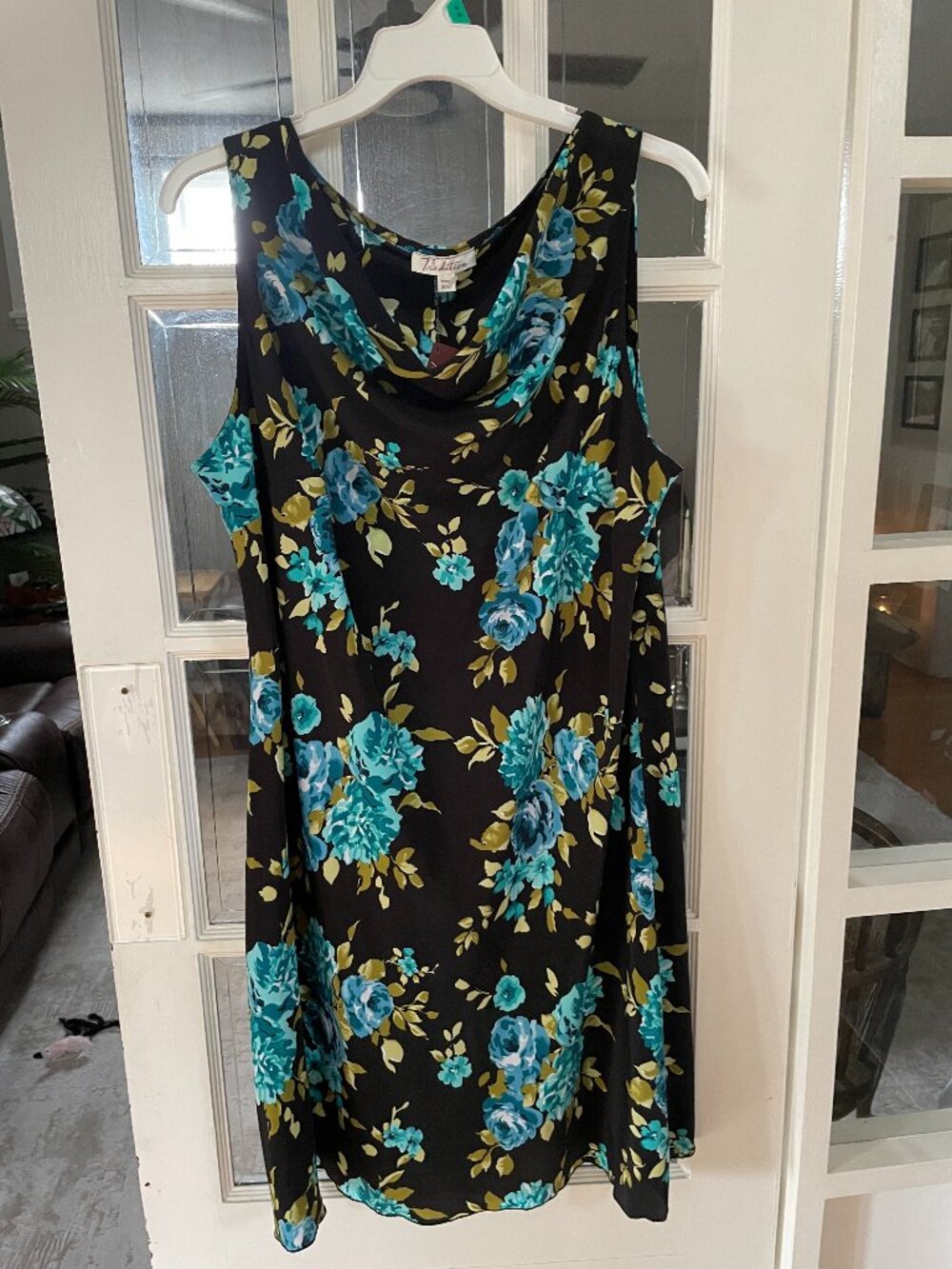 Vintage 90s Tradition Size 20W Floral Sheath Dress NWT | Black Teal Rose Print